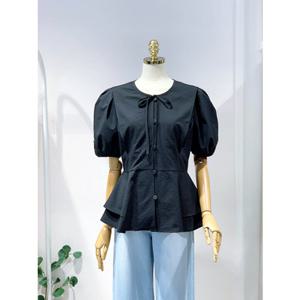 올리브데올리브 (OW5MB417) 볼륨 소매 페플럼 체크 블라우스