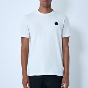 26 SS 몽클레어 스트라이프 포인트넥 로고 패치 코튼 반팔 티셔츠 화이트 8C00032 89AYW 031