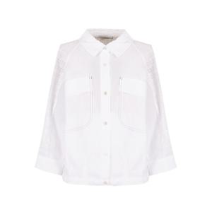 [크로커다일 레이디]배색 스티치메쉬 블라우스 CLEMBL129