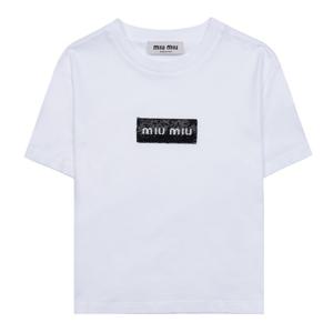 [미우미우] 여성 저지 반팔 티셔츠 MJN495 14AT F0009 (스크래치)