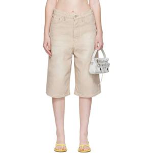 26 SS 아크네 여성 베이지 코팅 데님 쇼츠 252129F088002