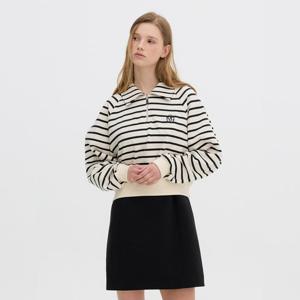 [올리브데올리브]스트라이프 카라 반집업 자수 맨투맨 티셔츠 OH5XE191