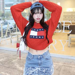타미진스 여성 박시 센터 플래그 스웨터 T32F6KTO30TWT1