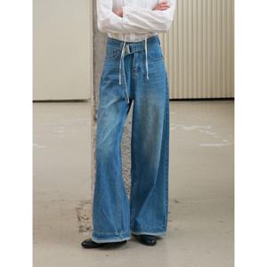 [GGPX]벨티드 체크 배색 와이드 데님 팬츠 (GPCTA010D)