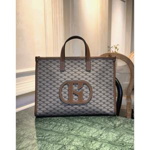 [헤지스] HIBA6E119K2_여성 H 레더 패치 시그니처 패턴 카키 토트 겸 숄더백 L