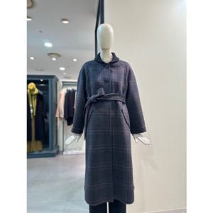 [CC콜렉트] 네크 니트 블록 벨티드 체크 롱 코트 (C254MSG567)