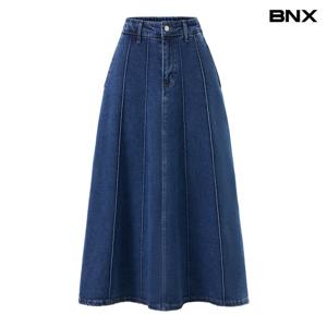 [비엔엑스]핀턱 A라인 데님 와이드 롱 스커트 (BY1SK002L0)
