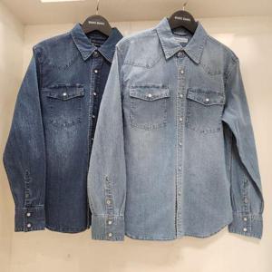 뱅뱅 HC15 뱅뱅 봄 간절기 빅사이즈 똑딱이 스판 워싱 청 데님 남방 BSMD10