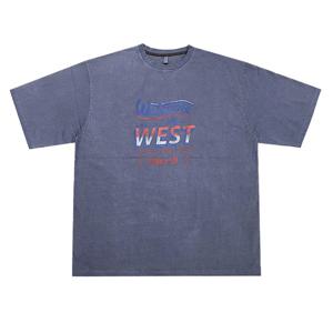 남여공용 오버핏 피그먼트 웨스트 반팔 티셔츠 OF-TSH-Q008-네이비