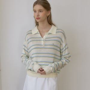 [아워호프] 린넨 스트라이프 로고 카라 니트 - Ivory [HC26SP-KN02-IVO]