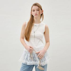 [올리브데올리브]밑단 레이스 슬리브리스 티셔츠 OE6ME310