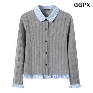 GGPX 레이어드 스트라이프 배색 카라 가디건 (GQACK009D)