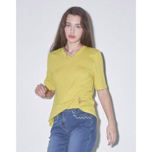 [올리비아로렌]브이넥 린넨 자수 티셔츠_VOBAS5M3251