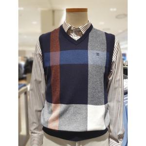 [닥스셔츠] 신사양말증정 DMP1SWVE201-N1 26년 S S신상품 모혼방 빅체크 브이넥 조끼 DMP1SWVE201