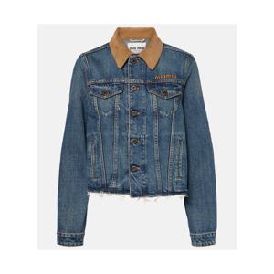 미우미우 로고 디스트레스드 코듀로이 트리밍 데님 재킷 P01004504