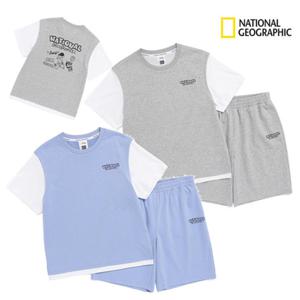 내셔널지오그래픽키즈 K262UPB020 남아 여아 반팔 레이어드 상하세트 반바지 170 고학년 딜