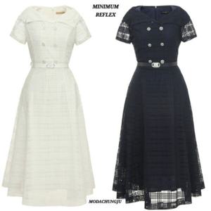 [미니멈]MD 보트넥 시스루 체크패턴 플레어원피스 MD MYBGWO4220