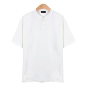 라인 헨리넥 포인트 스판 화이트 티셔츠_CMT006