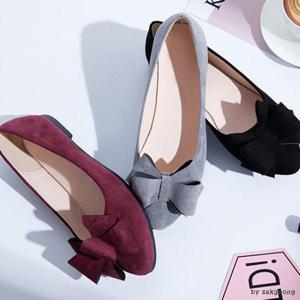 [도매신] 플랫슈즈 단화 여성 리본플랫 스웨이드 F708