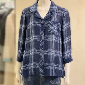 [벨리시앙]오픈 칼라 체크 린넨 재킷 JK4204