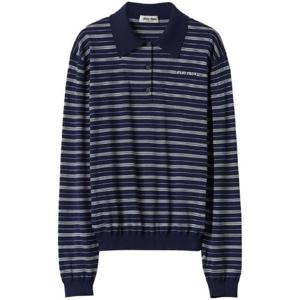 미우미우 로고 프린트 스트라이프 폴로 탑 MML951SOOO140V