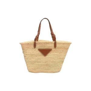 프라다 우븐 팜 토트백 베이지 꼬냑 1BG463-2DIJ-F0A5T