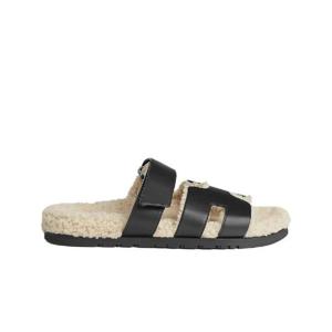 에르메스 시프레 샌들 카프스킨 울스킨   누아 에크류 H222865ZH01