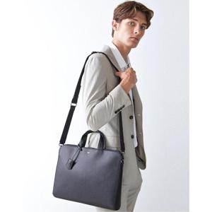 [헤지스ACC][쇼핑백동봉] 남성 블랙 로고배색 가죽 서류가방   HJBA3E412