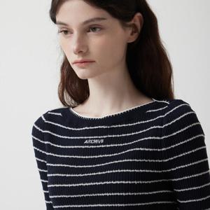 [쥬크]스트라이프 보트넥 니트 탑  Z253KSK012