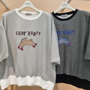 라티움 HC34 국내생산애니표범단 밑단시보리 5부소매 루즈핏티셔츠 T2531ts12