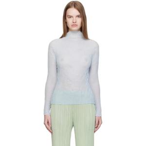 Issey Miyake 터틀넥 블루 쉬폰 트위스트 3 탑 252809F099007
