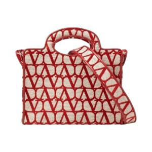 발렌티노 르 트루아지엠 쇼핑백 베이지 레드 B0L74HUJJ4A