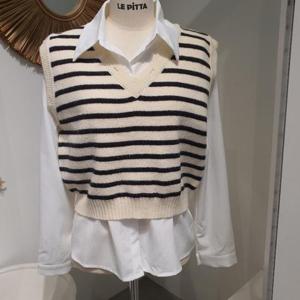 르피타 HC06 프렌치 베스트 셔츠 세트(아이보리) L244USWA01