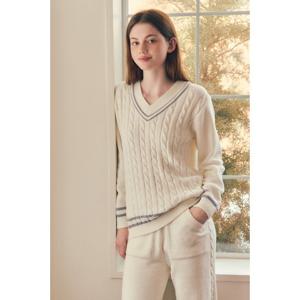 (비너스) 포그니 브이넥 꽈배기 극세사 니트 여자 바지-VEP3976W