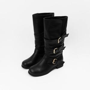 [신난다슈] 여성 미들부츠 3cm 통넓은 하프 바이커 미디 부츠 발편한 통굽 AG259053 블랙