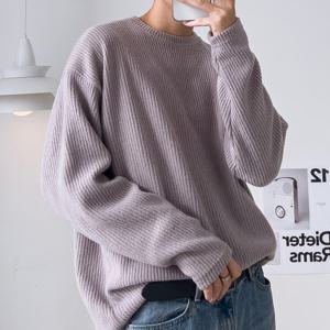 남자 골지 루즈핏 기모 라운드 티셔츠 5C-TSK-Q107-모카