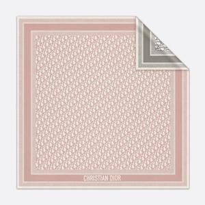 디올 Diortwin Dior Oblique 90 스퀘어 스카프 로즈그레이 실크 사각 양면