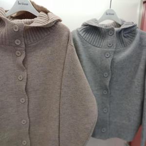 Latium HC06 국내생산 스판 팔뚝품편한 뜨개 느낌 하이넥 후드 단추 울 니트가디건 T2611cd03