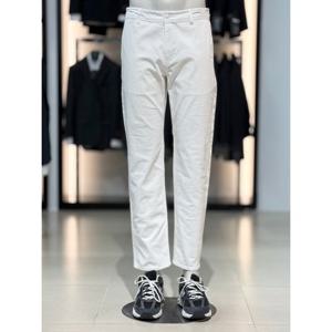 [바쏘옴므]화이트 스트레치 면스판 테이퍼드 데님 바지