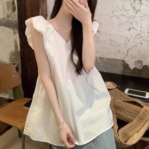 청순 브이넥 프릴 소매 블라우스 HH-E97