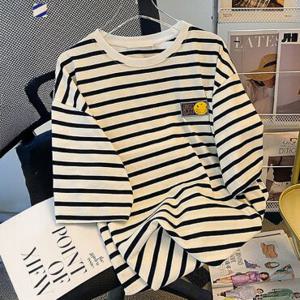 [페이릿] [~88까지]로비 오버핏 스마일 포인트 스트라이프 티셔츠