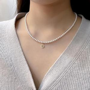 14k H이니셜 스왈 진주 비드 목걸이 OPPN0652