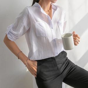 [나크21] (55~99) 시스루 차이나카라 셔츠 NK21-T-3