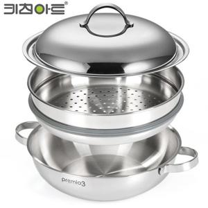 키친아트 인덕션겸용 스텐 찜냄비 30cm 찜기 만두 조개 전골냄비