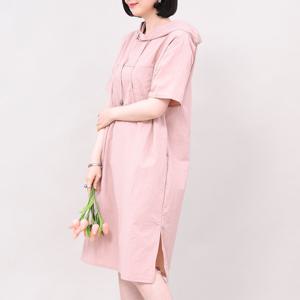 애비뉴투지 엄마옷 투 포켓 후드 여름 반팔 롱 원피스 K04352