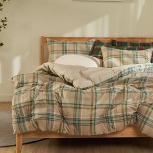 몽쉐어 피치가공 마이크로워싱 페인체크 이불패드세트 SS