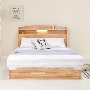메리오 퀸 1500 평상형 선반 LED 침대 참죽 원목 프레임 (착불)