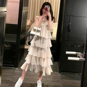 민소매원피스 캉캉 프릴 민소매 끈 롱 나시 봄신상 W99626 원피