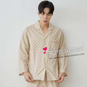 [러브어필] 국산 60수 아사면 베이지 남자 상하잠옷(MP9536)