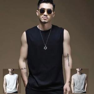 남자 머슬핏 민소매짐나시 라운드 스판나시 박스핏